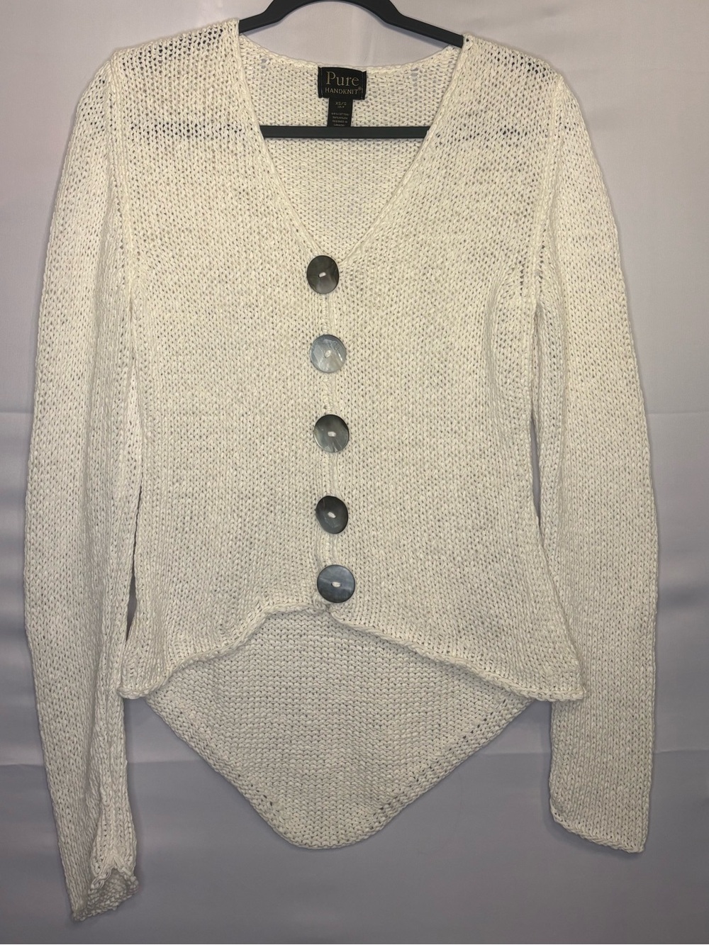 PURE Handknit Beachy Sweater with Giant Seashell Buttons